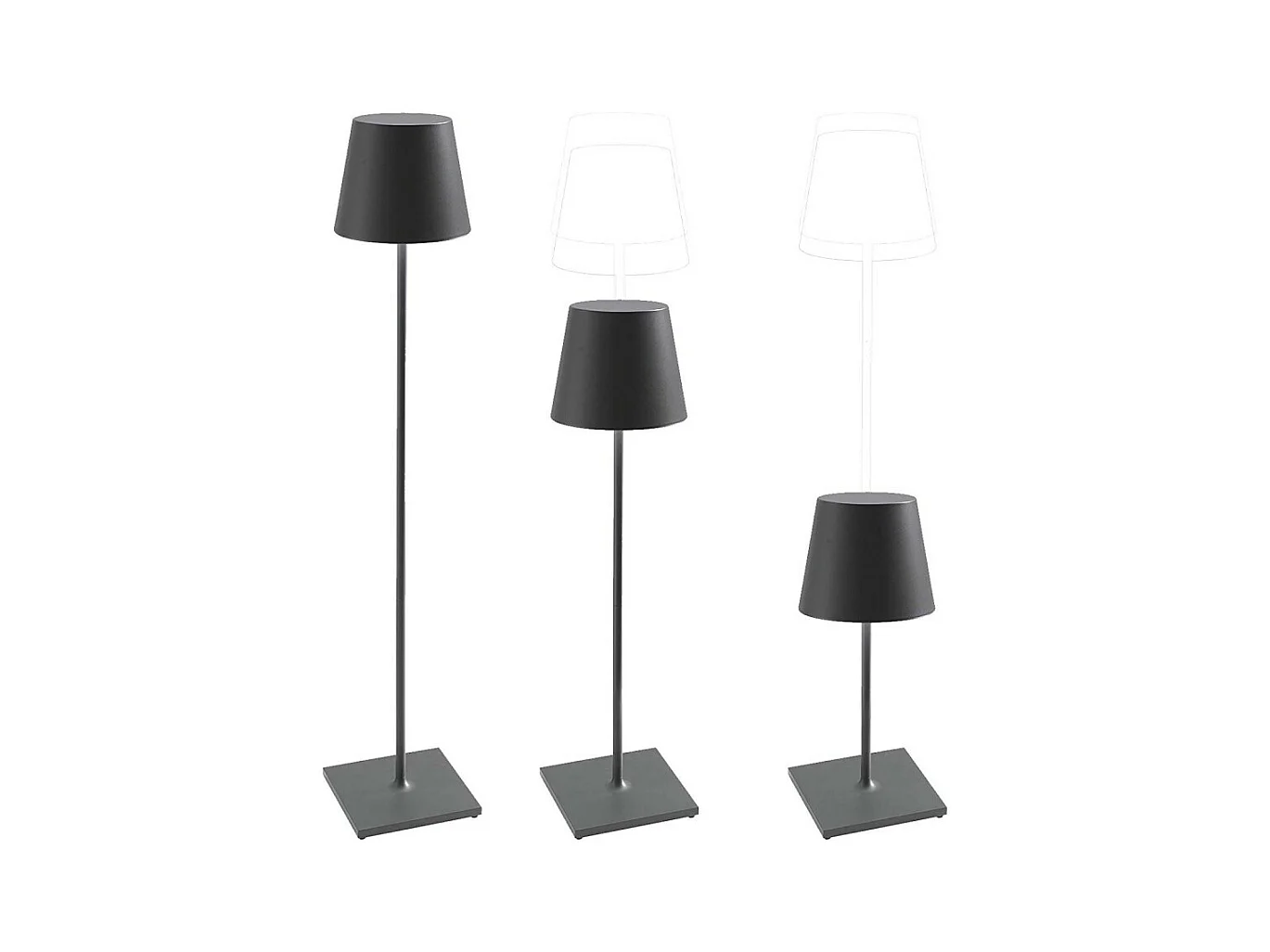 Zafferano -  Poldina Pro XXL Dunkelgraue LED-Lampe wiederaufladbar und dimmbar 150 cm mit Akku bis zu 12 Stunden