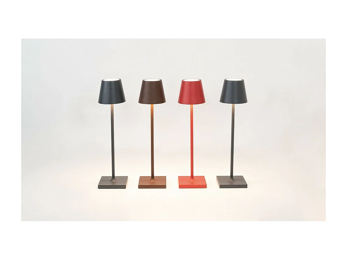 Lampada a led da tavolo Poldina Pro Micro Corten ricaricabile e dimmerabile con batteria fino a 12 ore
