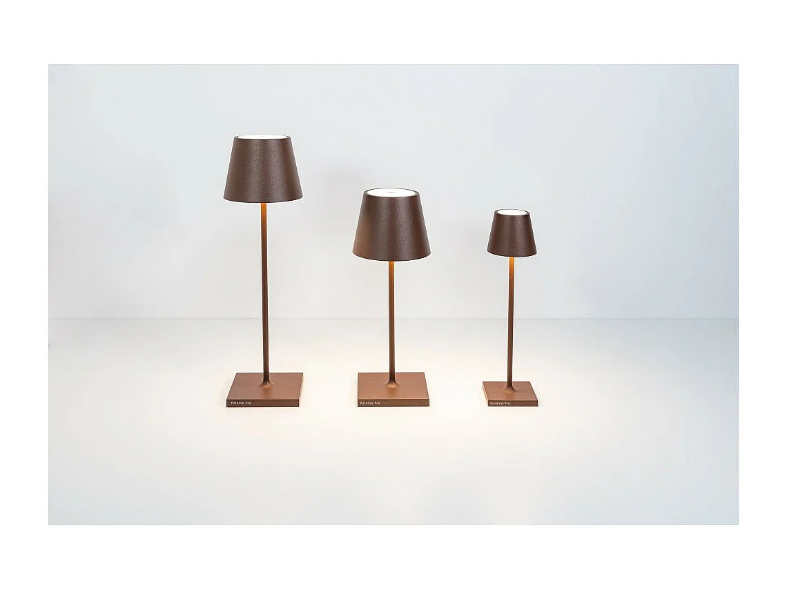 Lampada a led da tavolo Poldina Pro Micro Corten ricaricabile e dimmerabile con batteria fino a 12 ore