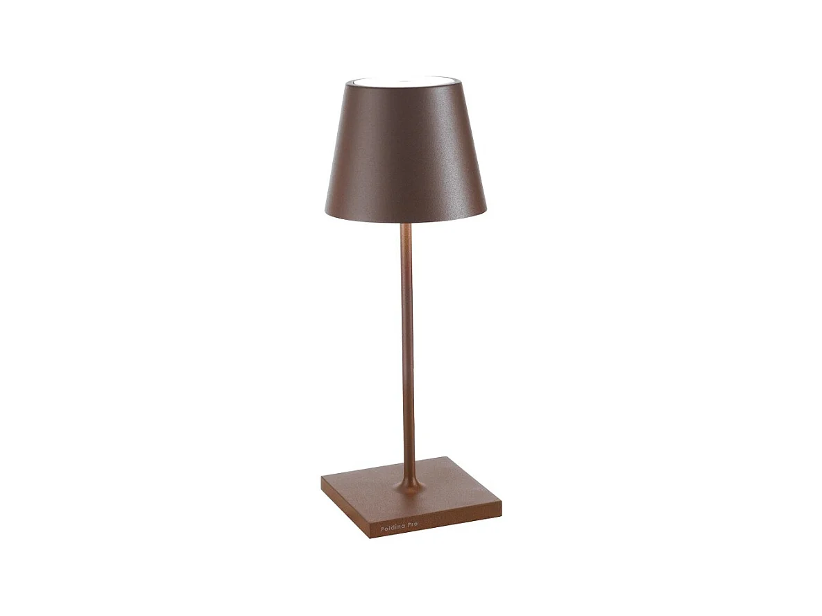 Lampe de table LED Poldina Pro Mini Corten, rechargeable et dimmable avec une autonomie allant jusqu'à 12 heures