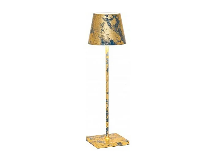 Poldina Pro LED-Tischleuchte in Luftfahrtblau mit Blattgold, wiederaufladbar und dimmbar, mit einer Akkulaufzeit von bis zu 12 Stunden.