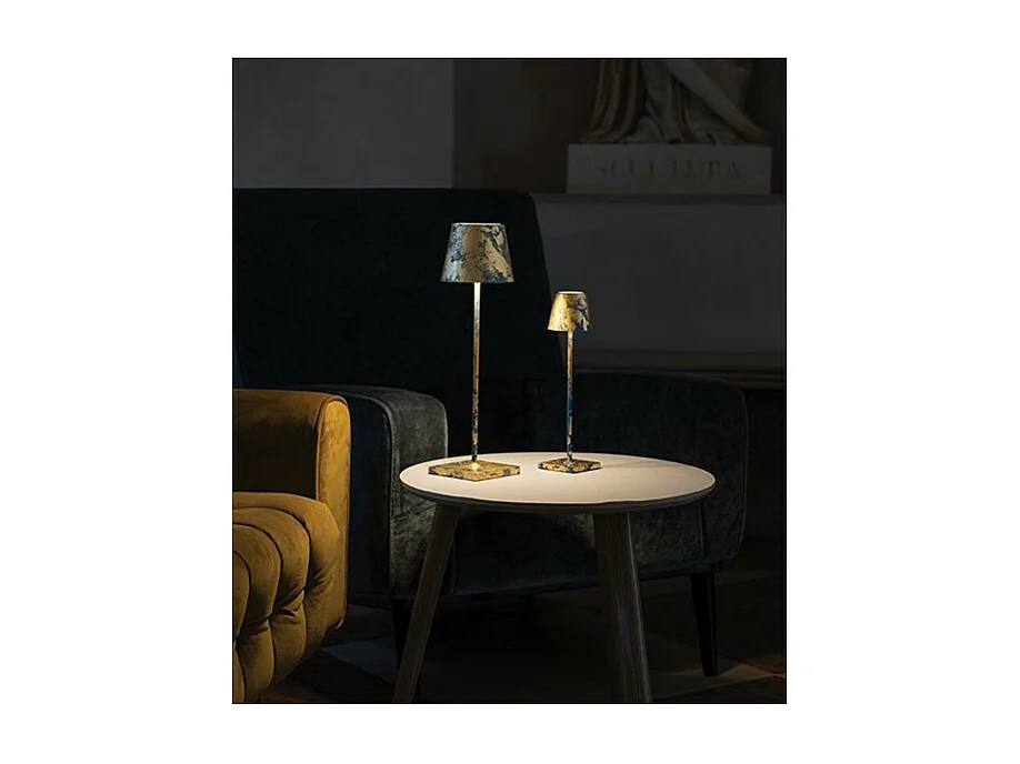 Lampe de table LED Poldina Pro Air Force Blue Gold Leaf Craquelè rechargeable et dimmable avec batterie jusqu'à 12 heures