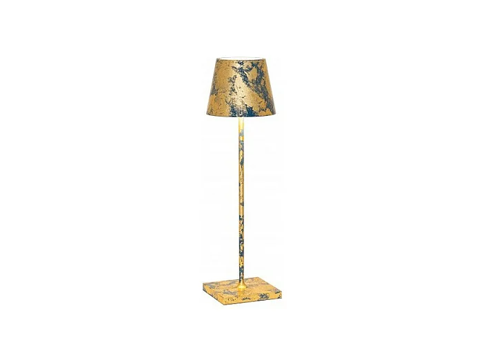 Lampada a led da tavolo Poldina Pro Blu avio Foglia Oro Craquelè ricaricabile e dimmerabile con batteria fino a 12 ore