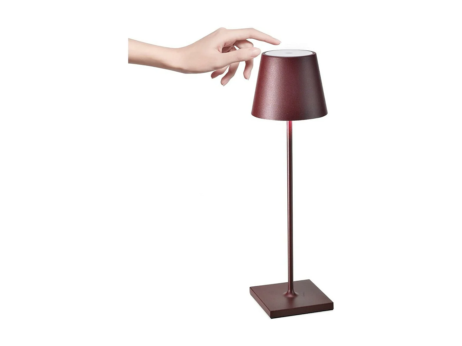 Poldina Pro Bordeaux LED-Tischleuchte, wiederaufladbar und dimmbar, mit einer Akkulaufzeit von bis zu 12 Stunden. Geeignet für den Außenbereich, Schutzart IP65.