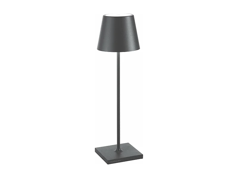 Candeeiro de mesa LED Poldina Pro cinzento escuro, recarregável e regulável com bateria que dura até 12 horas. Para uso externo IP65