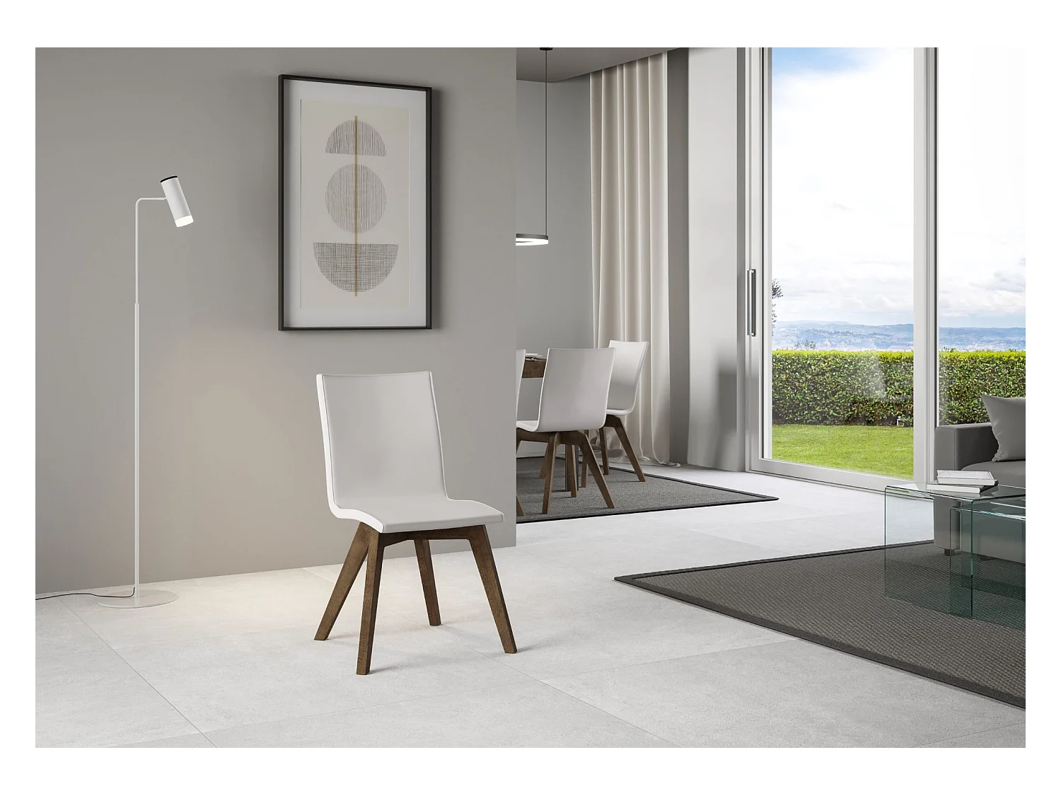 Sedia Trudy gambe noce cuscino bianco 01