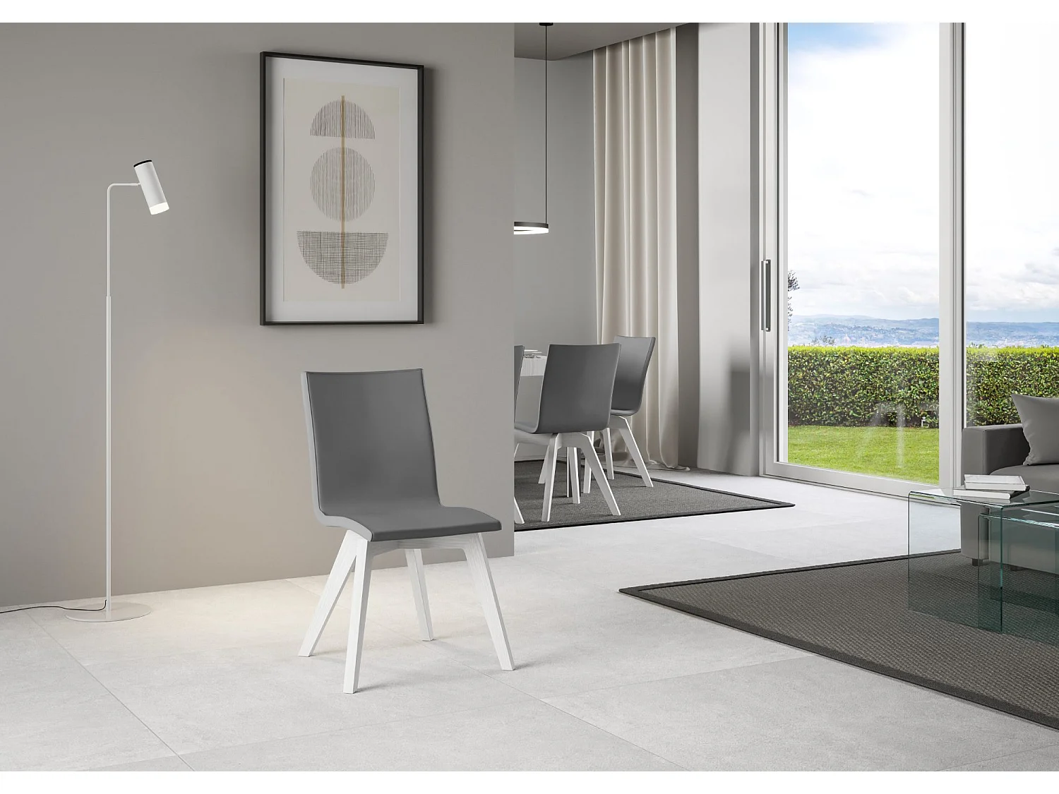 Chaise Trudy pieds blancs coussin gris 11