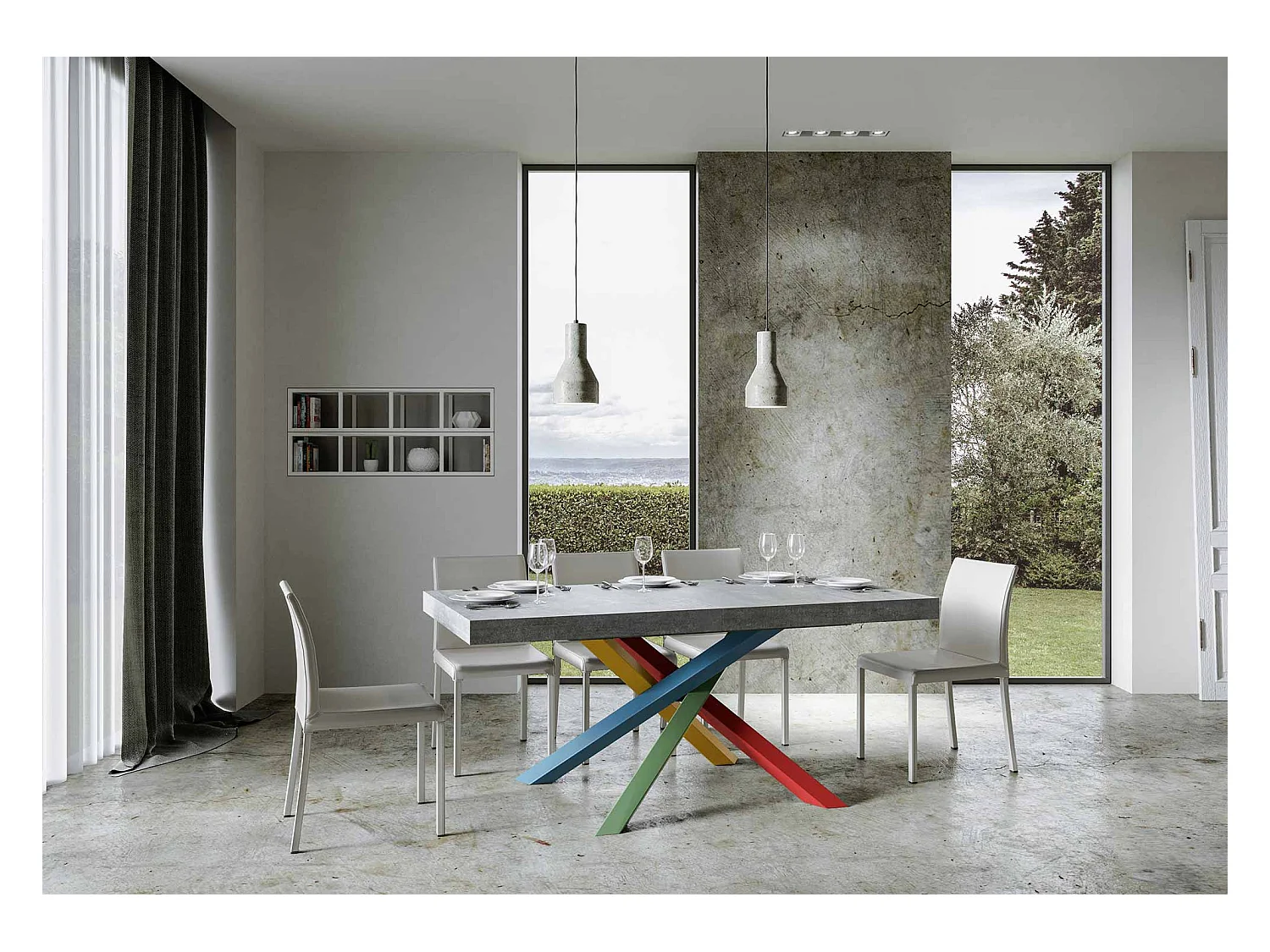 Table extensible 90x160/264 cm Volantis Premium Gris Béton cadre 4/B