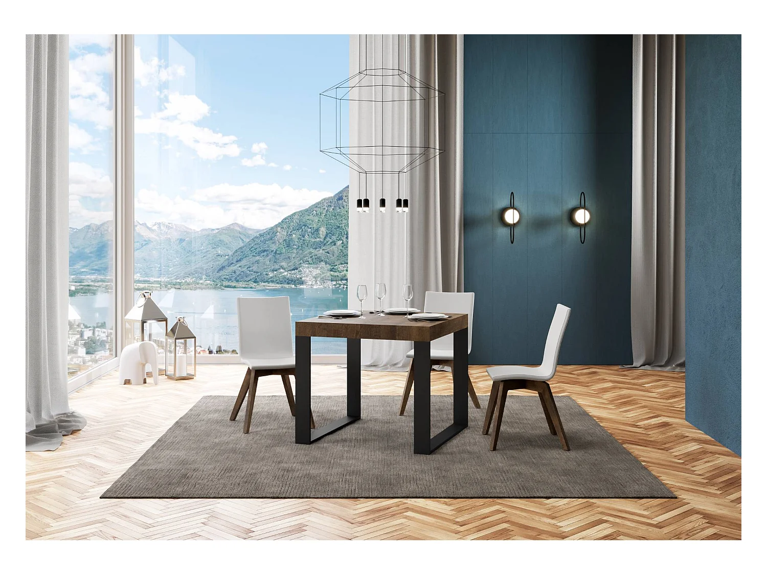 Table extensible 90x90/246 cm Tecno Premium Noyer cadre Anthracite