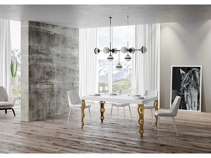 Stół rozkładany 90x130/390 cm Rama z jesionu białego karamay w kolorze złotym