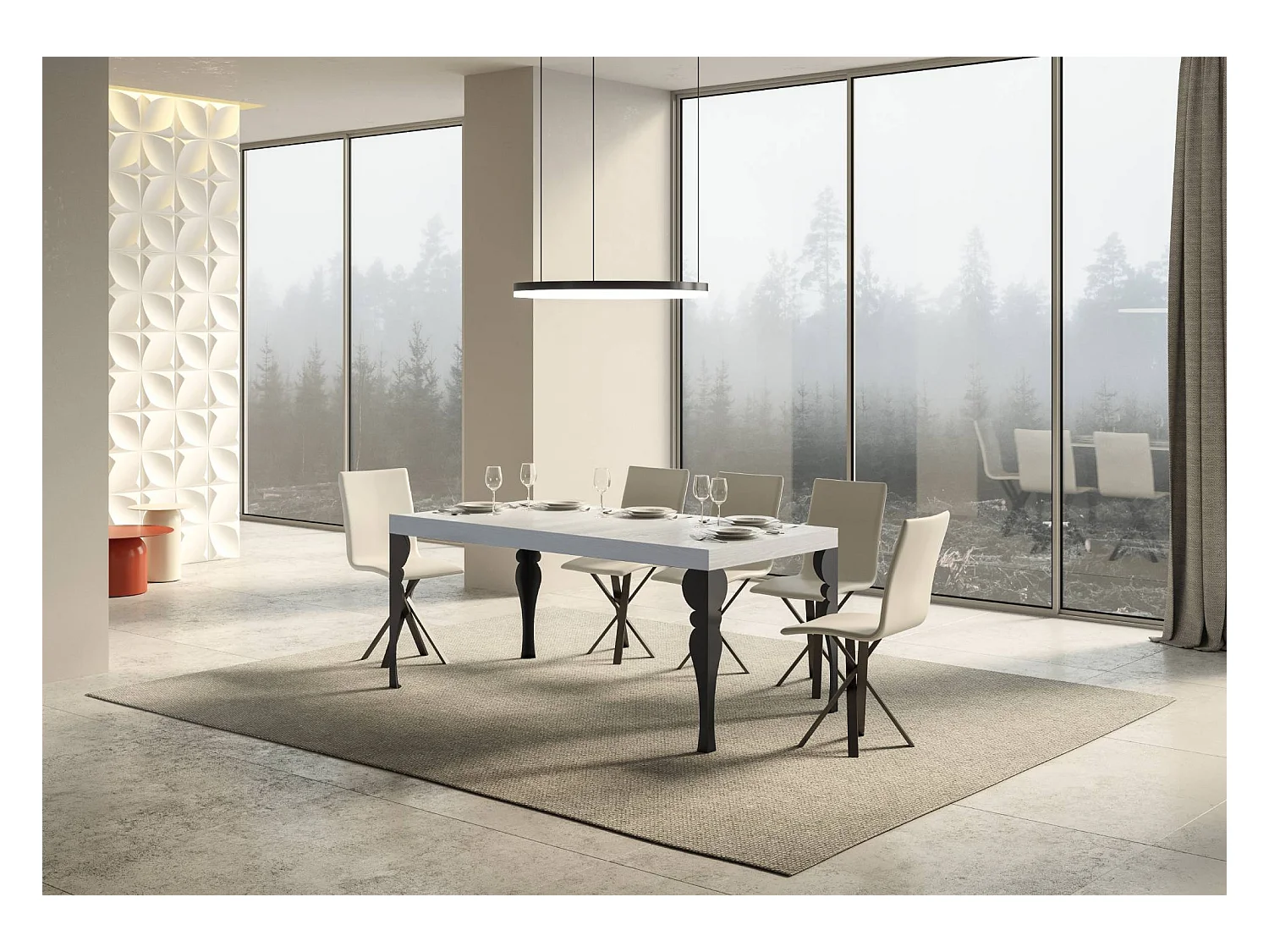 Table extensible 90x160/264 cm Paxon Premium Frêne Blanc cadre Anthracite