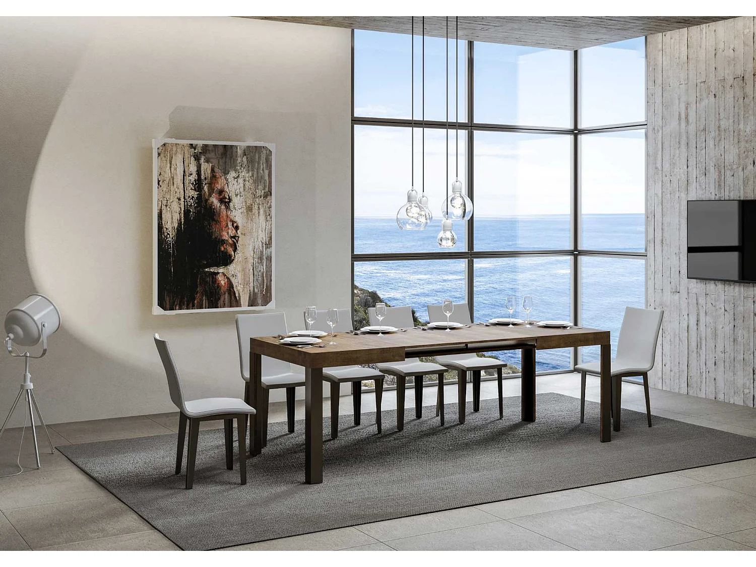 Table extensible 90x140/244 cm Linea Noyer cadre Anthracite