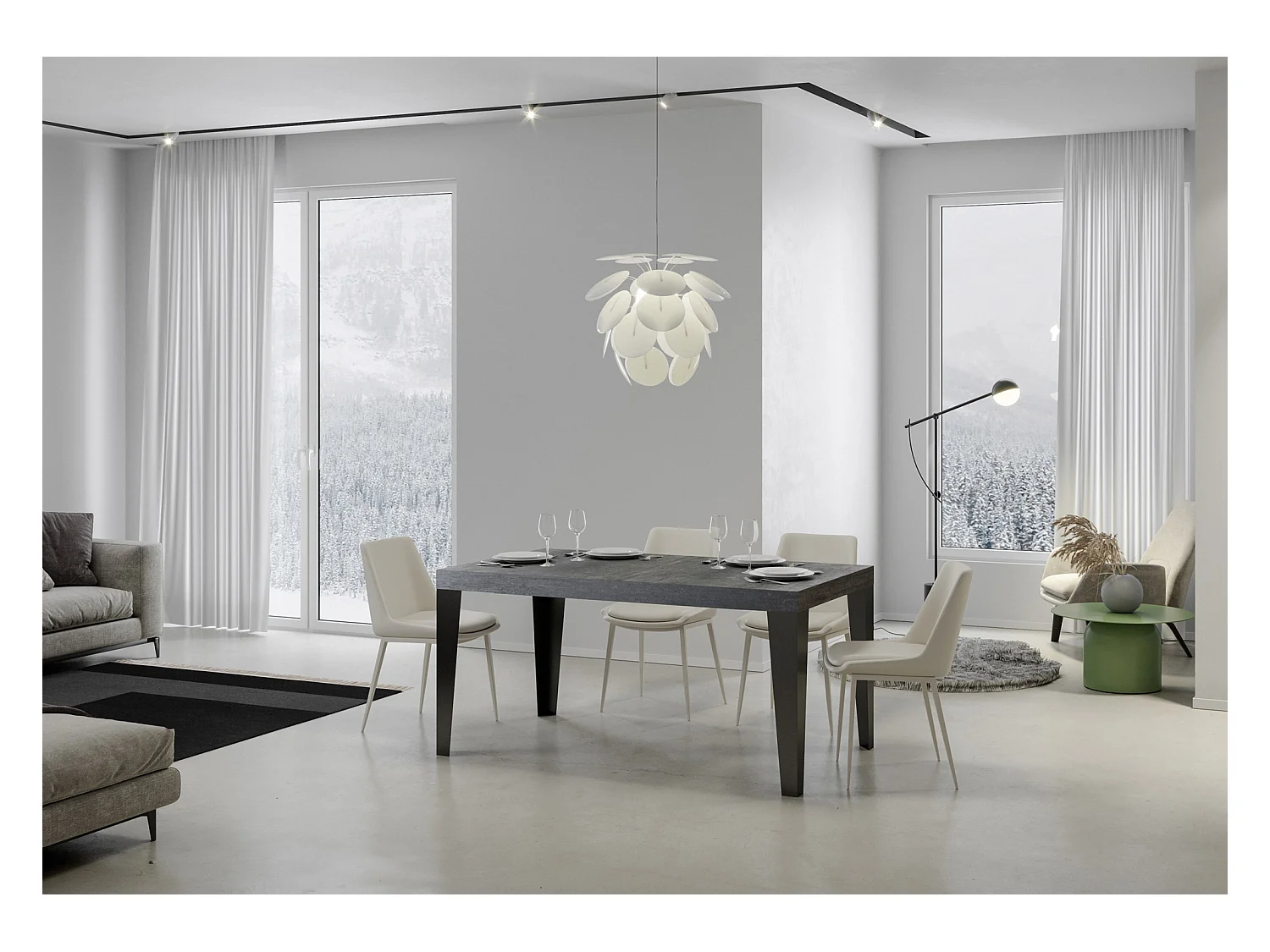 Table extensible 90x130/234 cm Flame Premium Gris Béton cadre Anthracite
