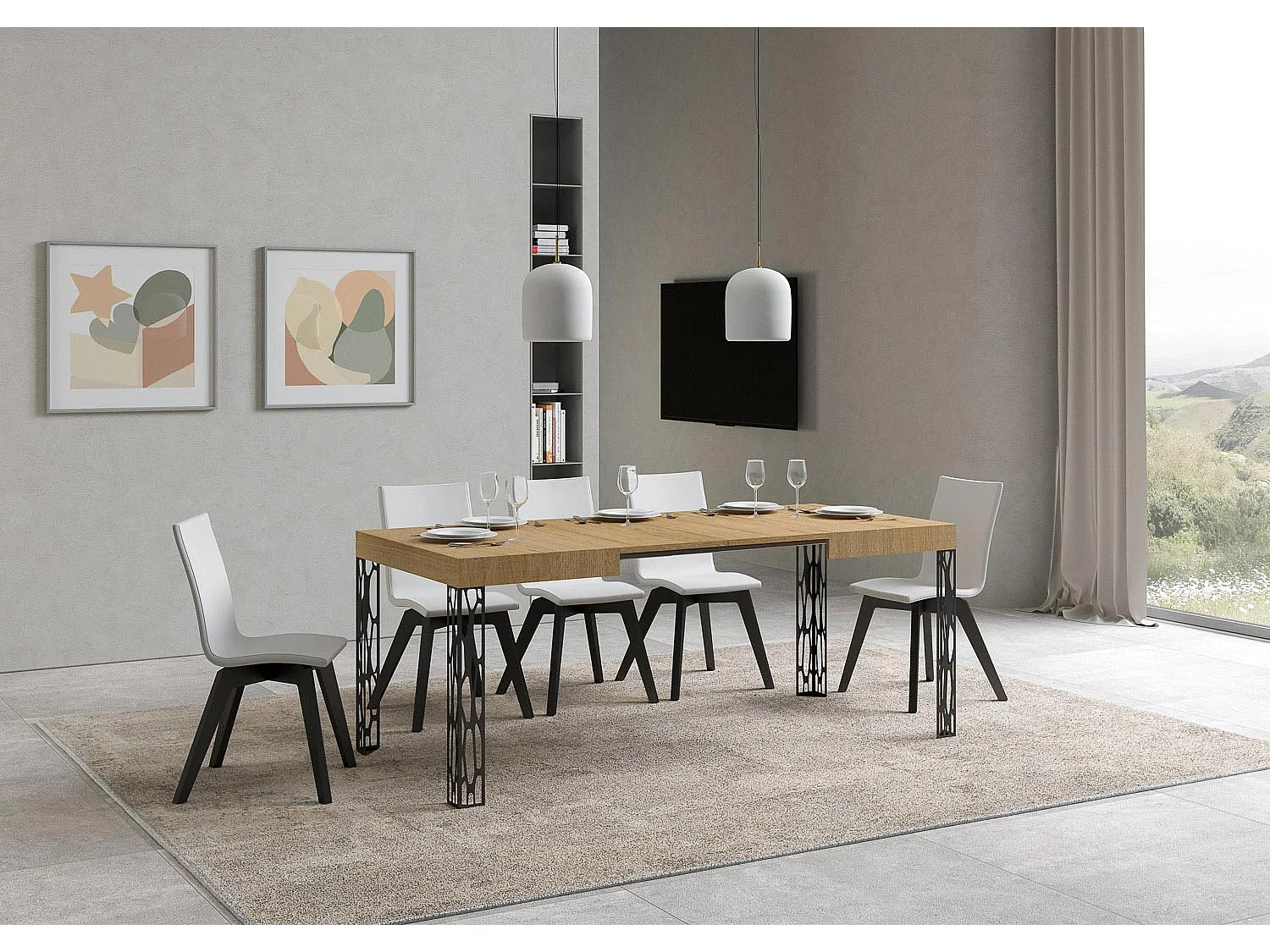 Table extensible 70x110/194 cm Ghibli Chêne Nature cadre Anthracite