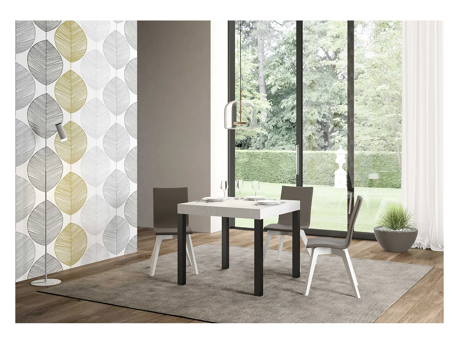 Table extensible 90x90/246 cm Everyday Premium Frêne Blanc cadre Anthracite