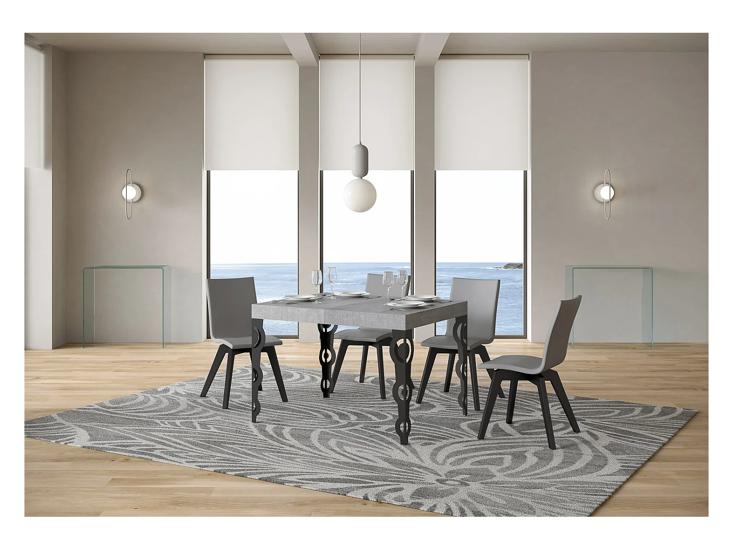 Table extensible 70x110/194 cm Karamay Gris Béton cadre Anthracite