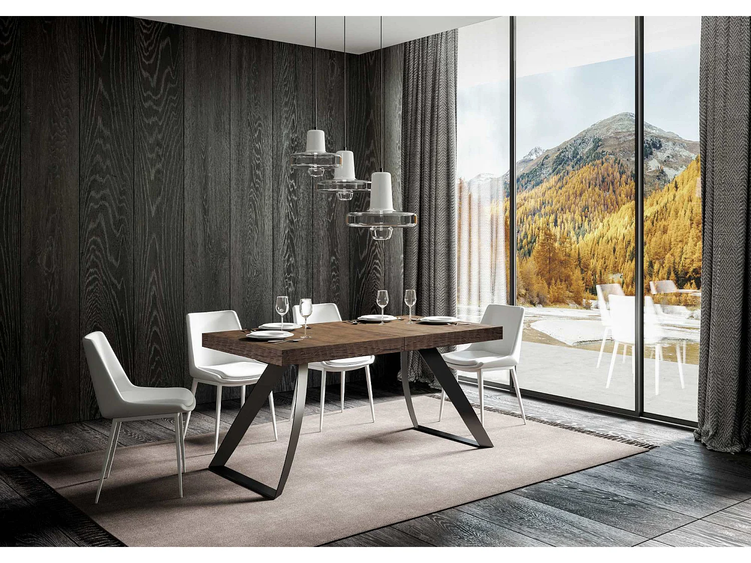 Table extensible 90x160/264 cm Proxy Premium Noyer cadre Anthracite