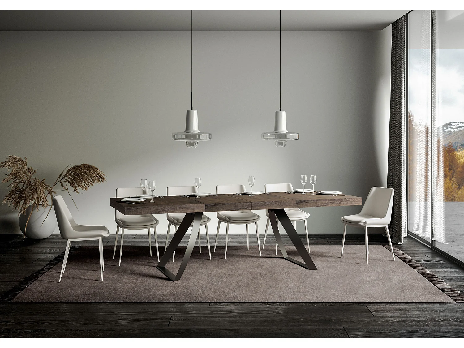 Table extensible 90x160/264 cm Proxy Premium Noyer cadre Anthracite