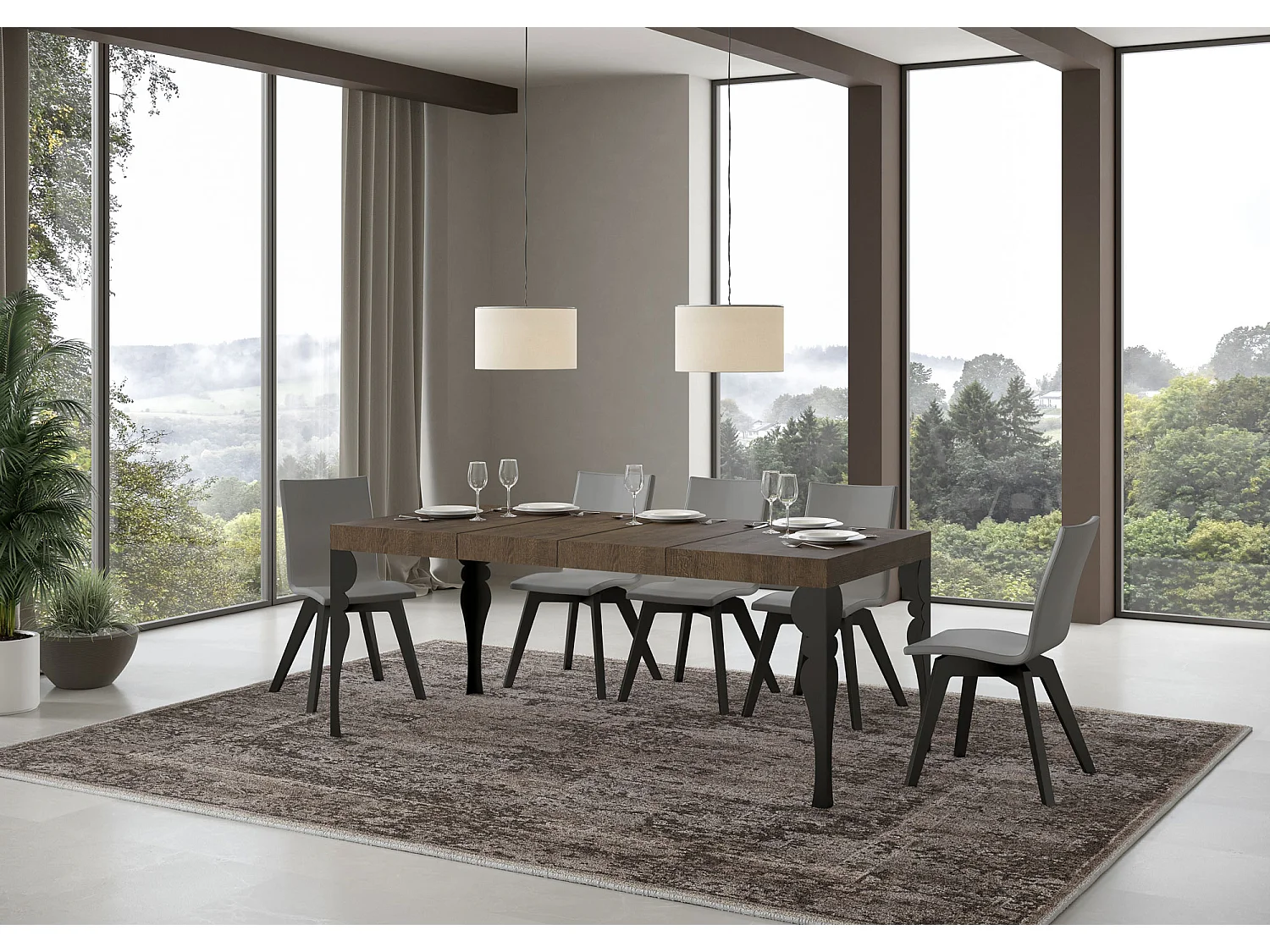 Table extensible 130/234x90 cm Paxon Premium noyer pieds anthracite