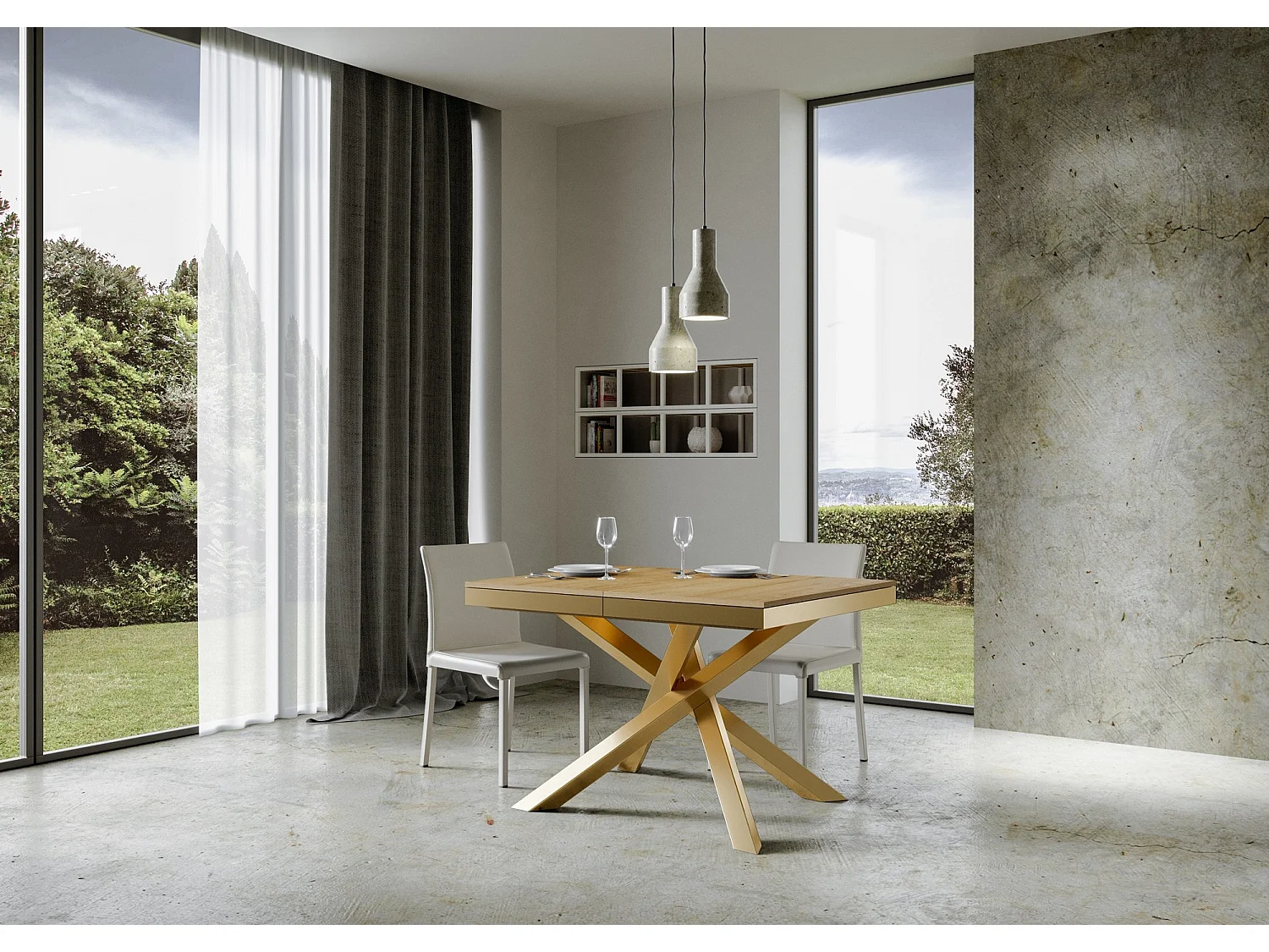 Stół rozkładany 90x120/224 cm Volantis Evolution Dąb Naturalna złota rama