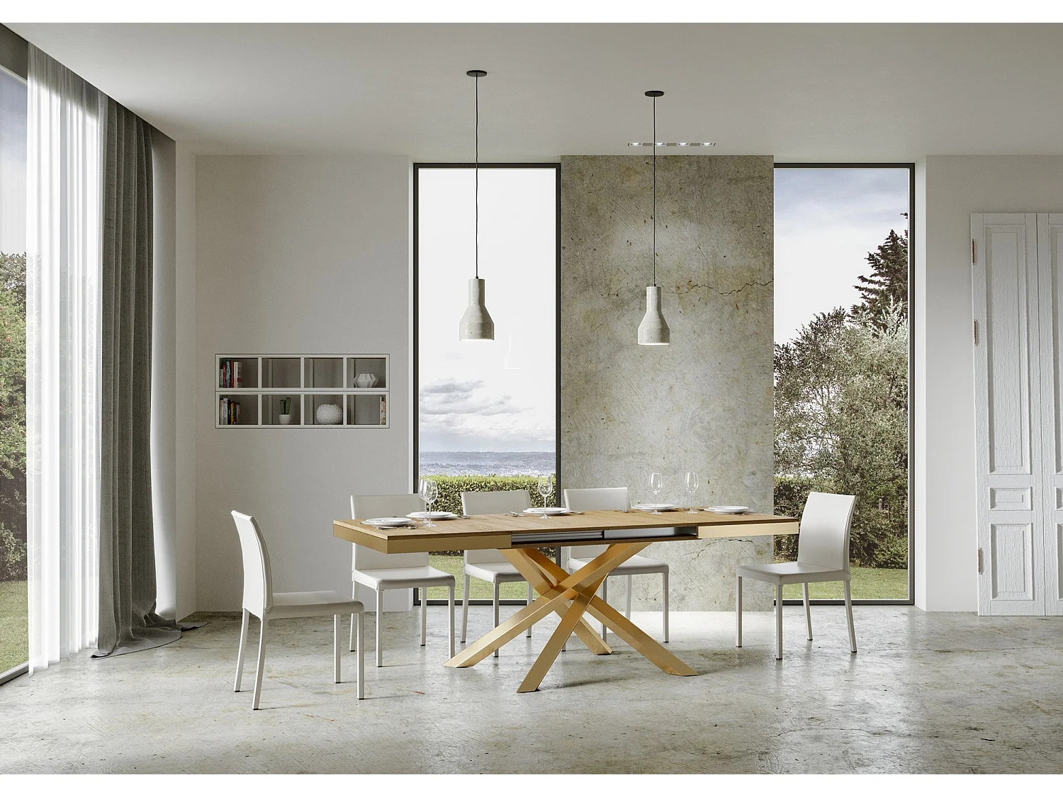 Stół rozkładany 90x120/224 cm Volantis Evolution Dąb Naturalna złota rama