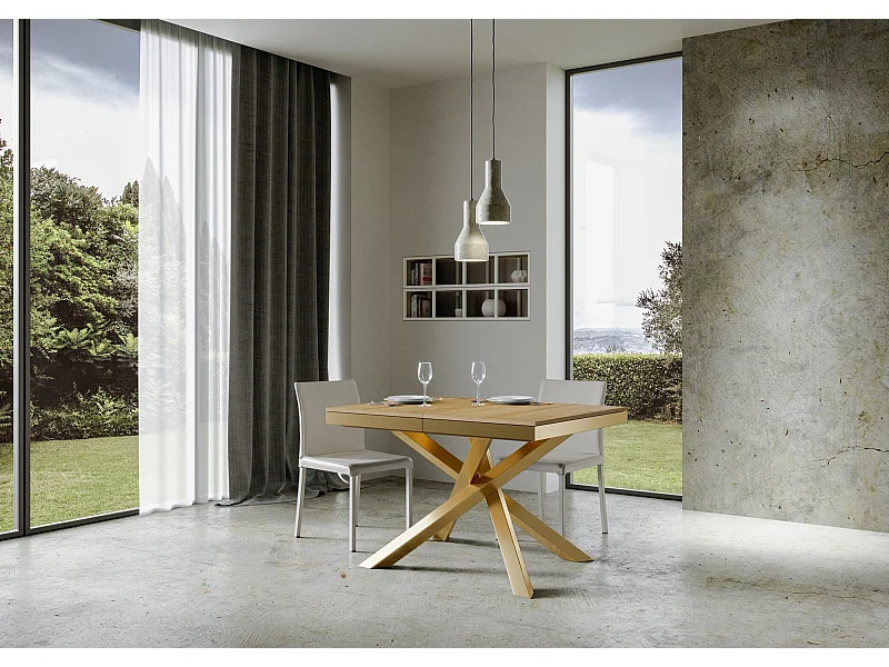 Stół rozkładany 90x120/380 cm Volantis Evolution Dąb Naturalna złota rama