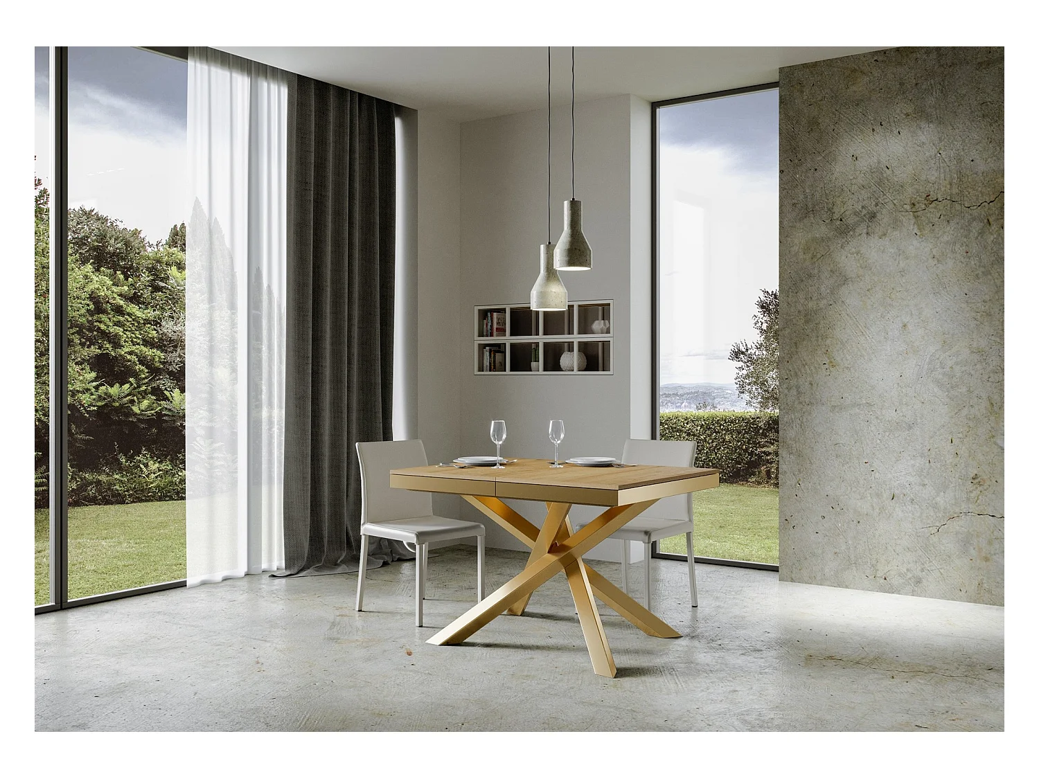 Stół rozkładany 90x120/380 cm Volantis Evolution Dąb Naturalna złota rama