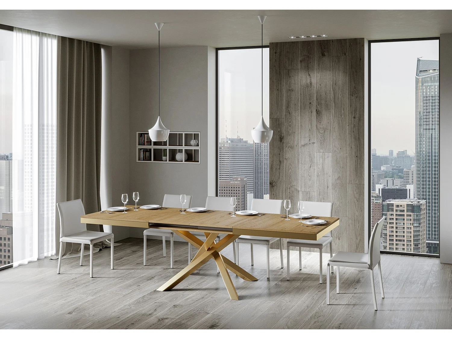 Stół rozkładany 90x160/420 cm Volantis Evolution Dąb Naturalna złota rama