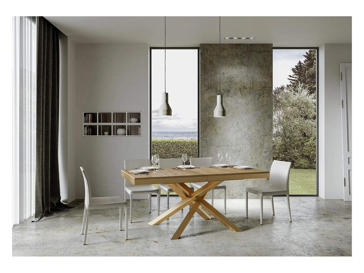 Stół rozkładany 90x160/420 cm Volantis Evolution Dąb Naturalna złota rama
