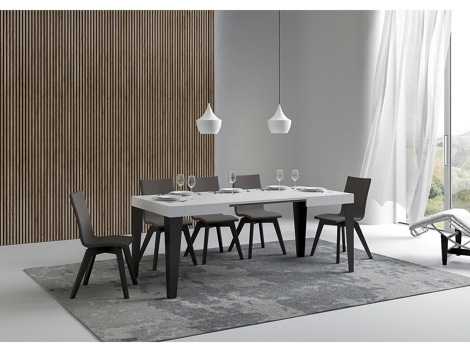 Table extensible 70x110/194 cm Flame Frêne Blanc cadre Anthracite