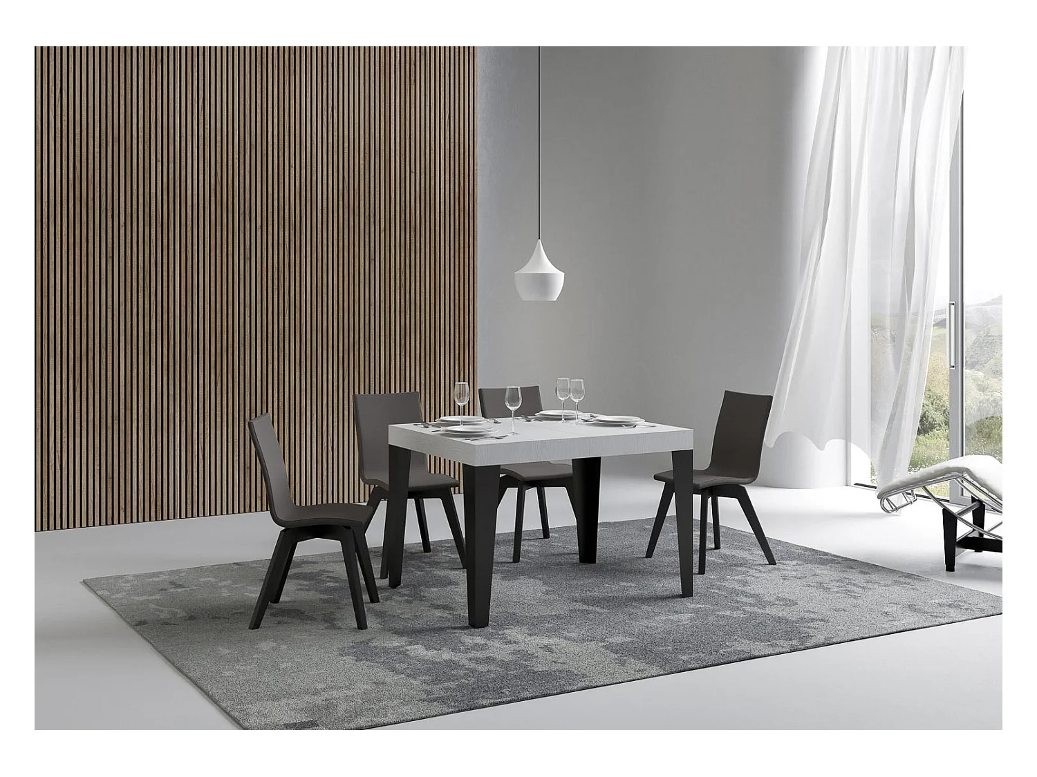 Table extensible 70x110/194 cm Flame Frêne Blanc cadre Anthracite