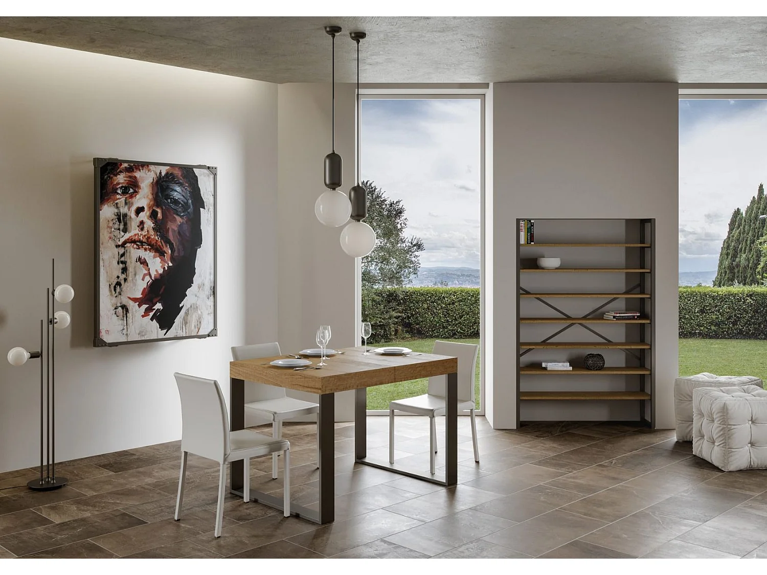 Table extensible 140/244x90 cm Tecno Premium chêne nature pieds anthracite