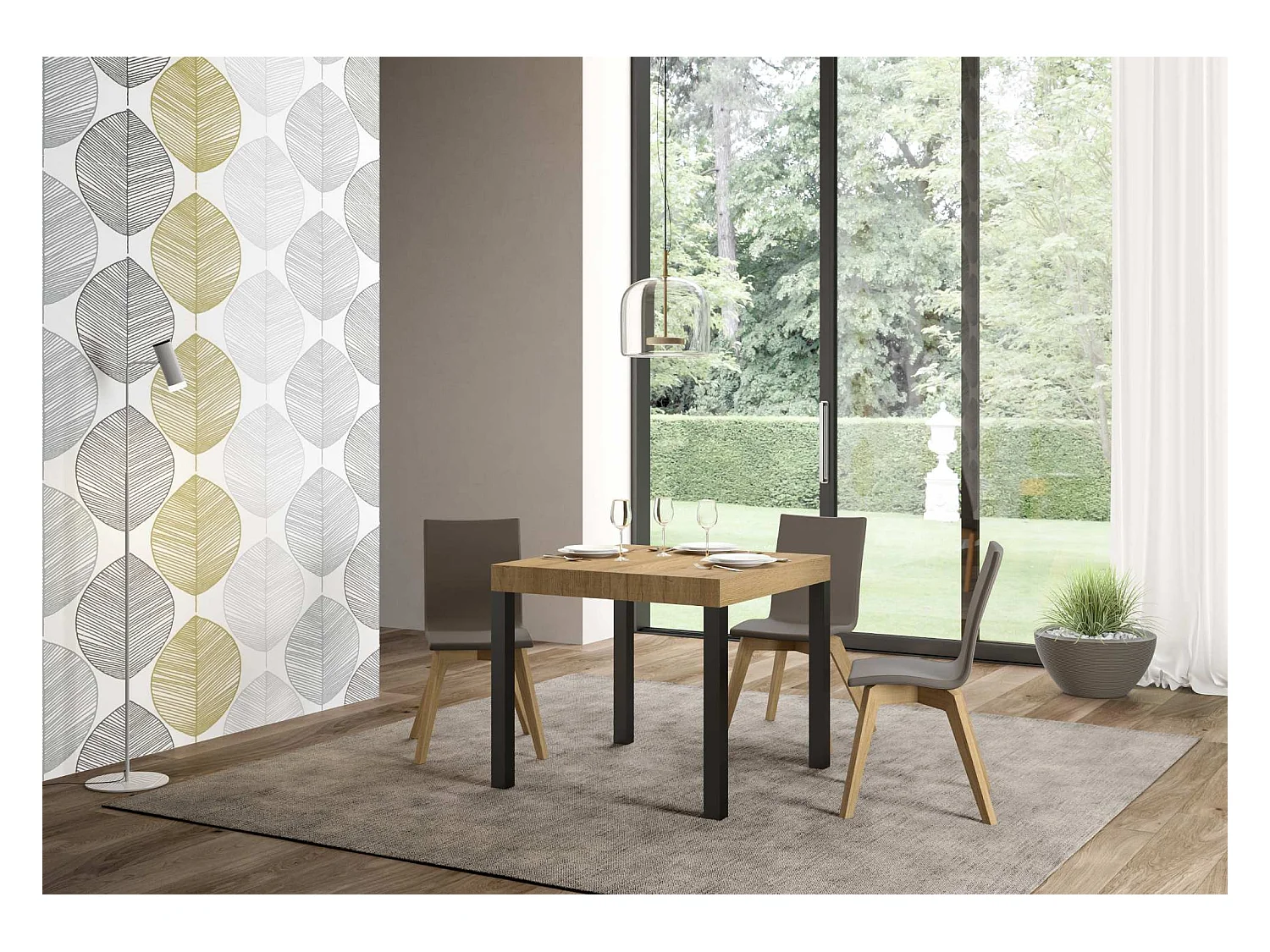 Table extensible 90x90/246 cm Everyday Premium Chêne Nature cadre Anthracite