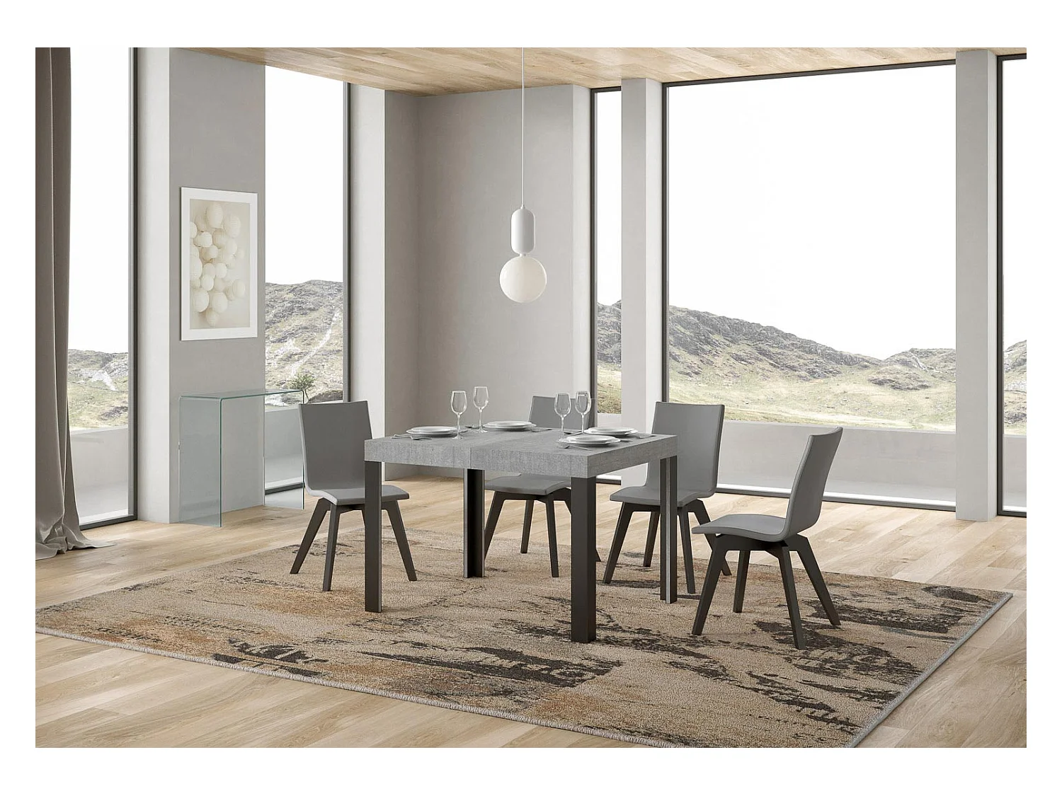 Table extensible 70x110/194 cm Linea Gris Béton cadre Anthracite