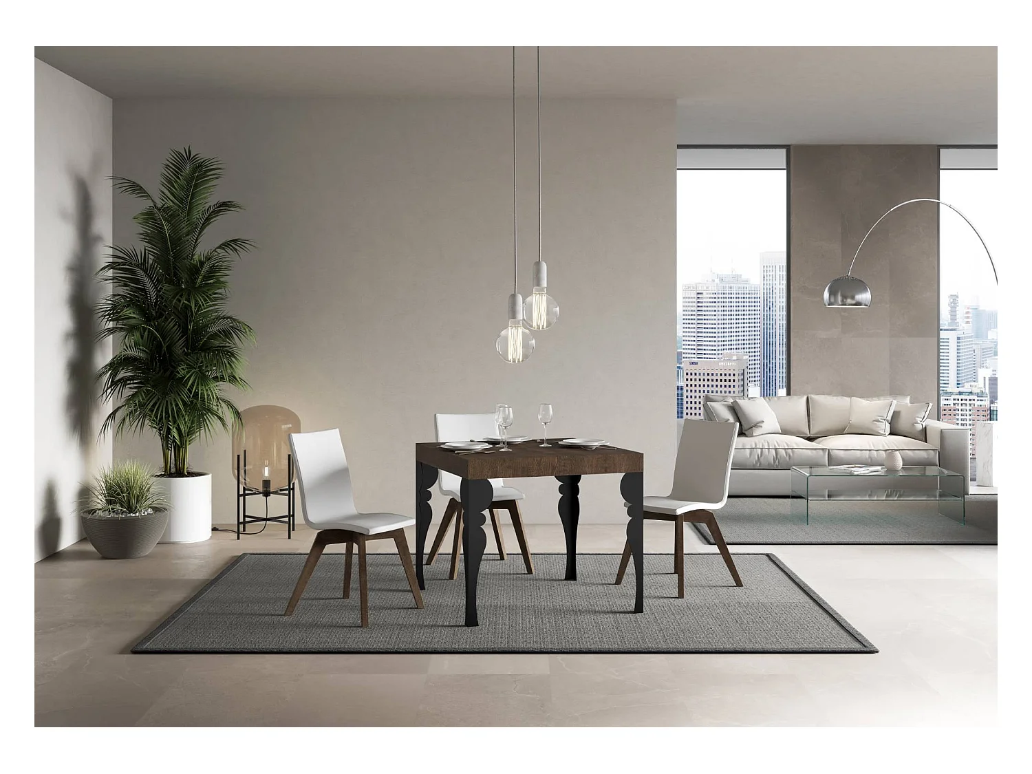 Table extensible 90x90/246 cm Paxon Premium Noyer cadre Anthracite