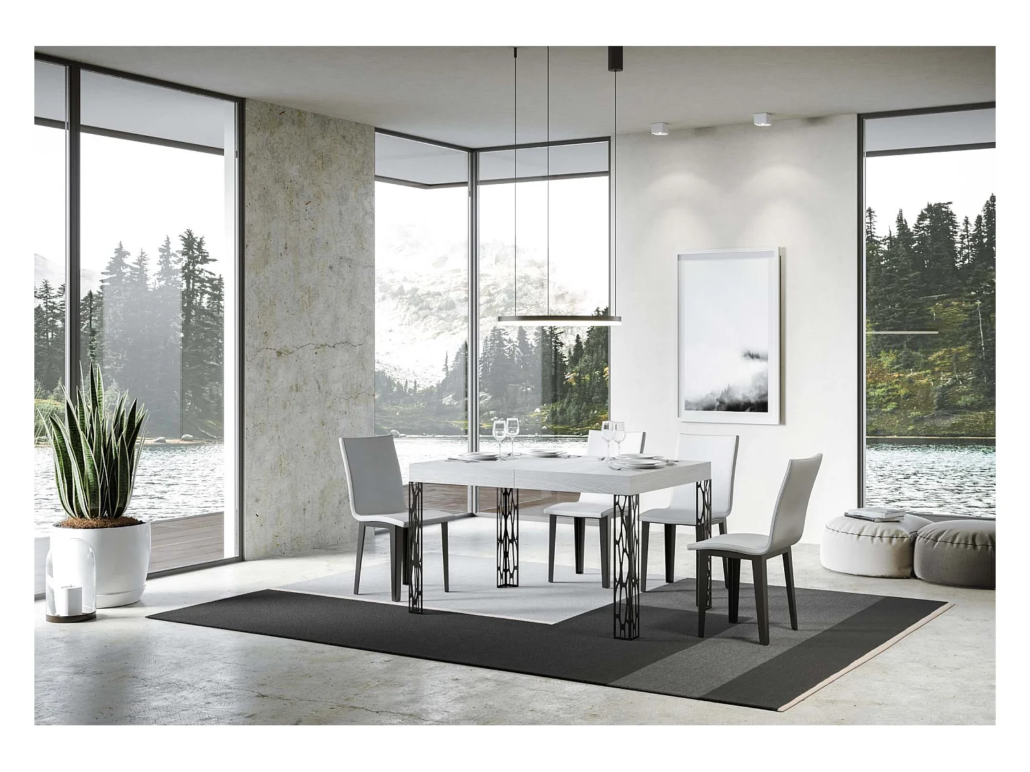 Uitschuifbare tafel 90x140/244 cm Ghibli eiken wit frame antraciet