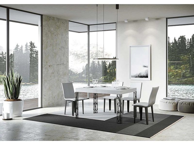 Uitschuifbare tafel 90x140/244 cm Ghibli eiken wit frame antraciet