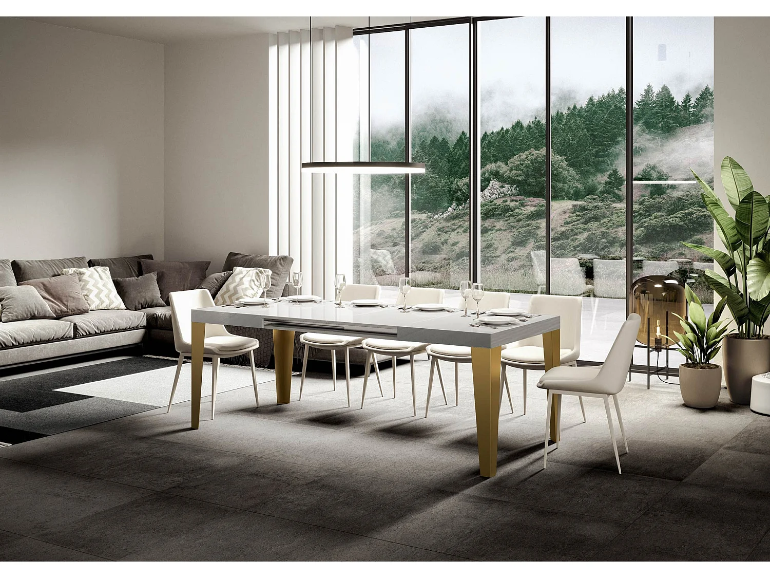 Stół rozkładany 90x130/390 cm Rama w kolorze Flame White Ash w kolorze złotym