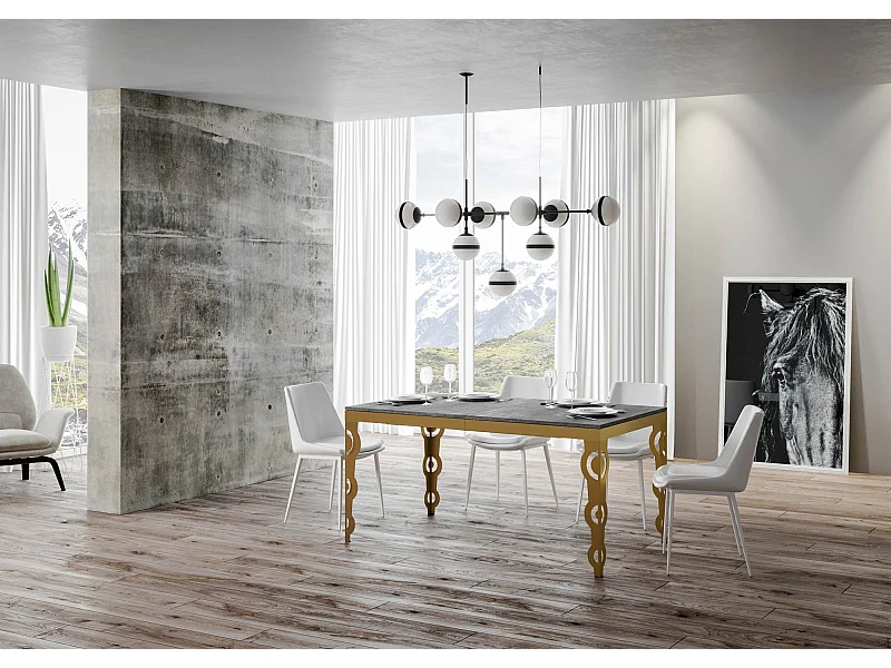 Stół rozkładany 90x120/224 cm Karamay Evolution Grey Betonowa złota rama
