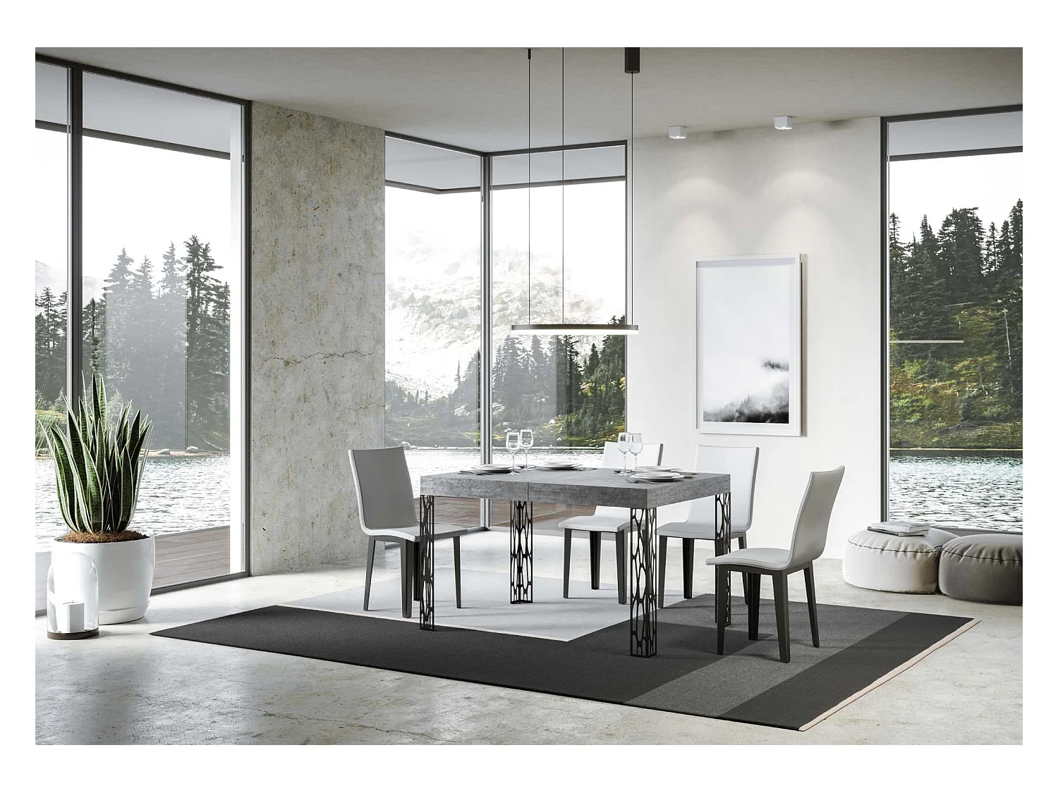 Table extensible 90x120/224 cm Ghibli Gris Béton cadre Anthracite