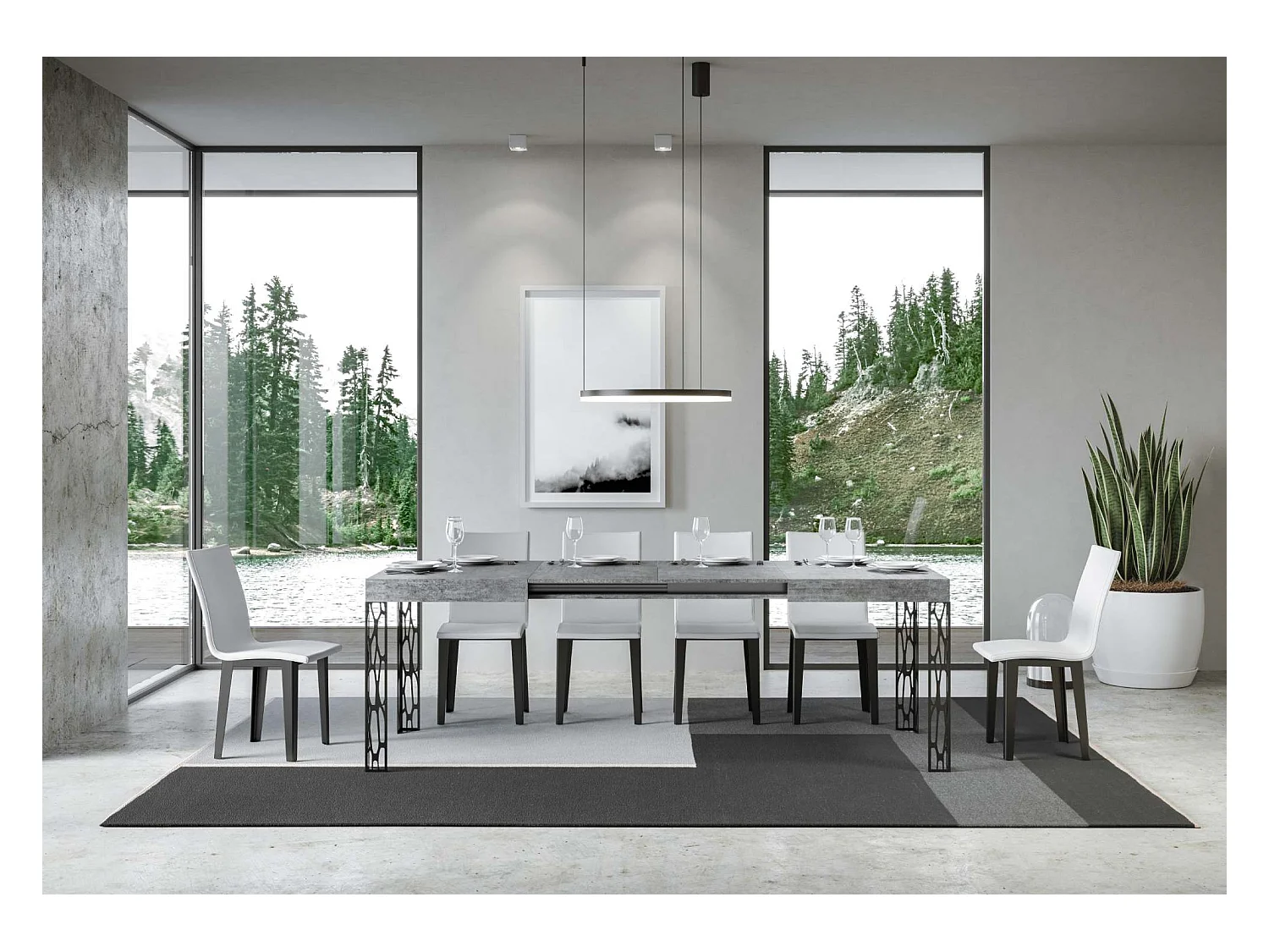 Table extensible 90x120/224 cm Ghibli Gris Béton cadre Anthracite