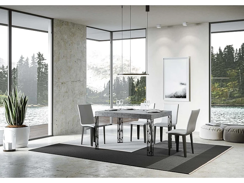 Table extensible 90x120/224 cm Ghibli Gris Béton cadre Anthracite