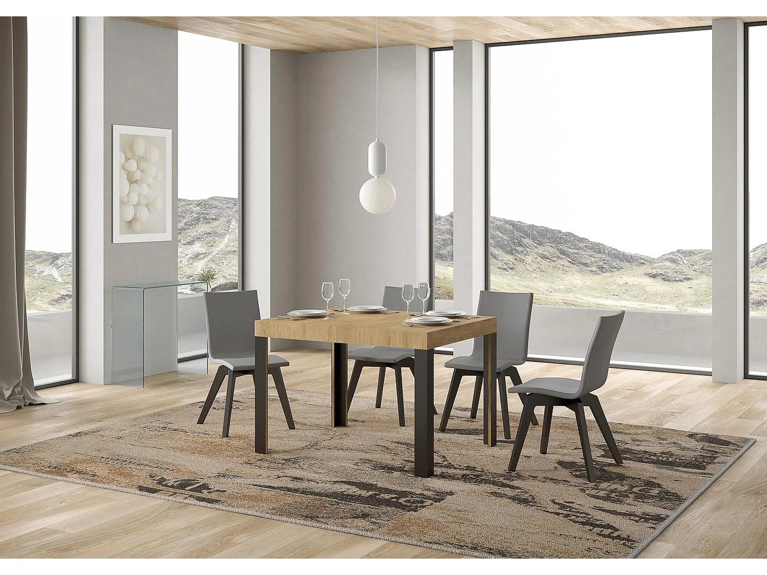 Table extensible 70x110/194 cm Linea Chêne Nature cadre Anthracite