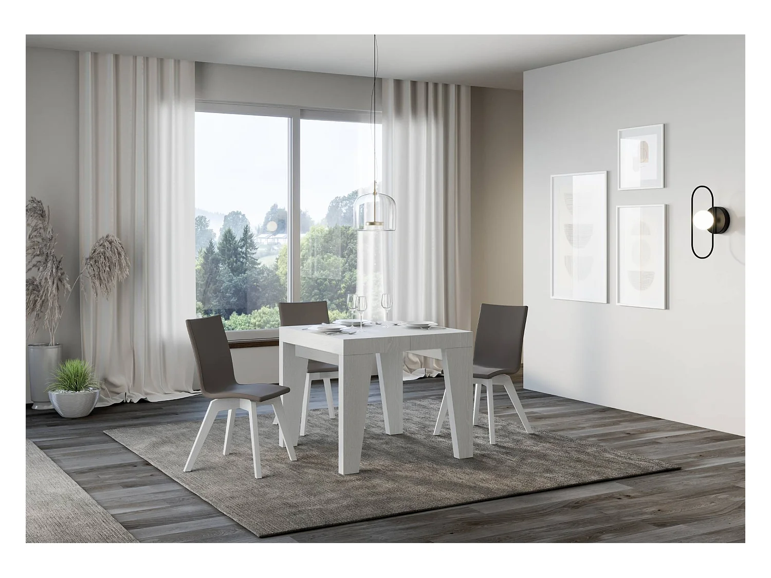 Table extensible 90x90/246 cm Naxy Premium Frêne Blanc