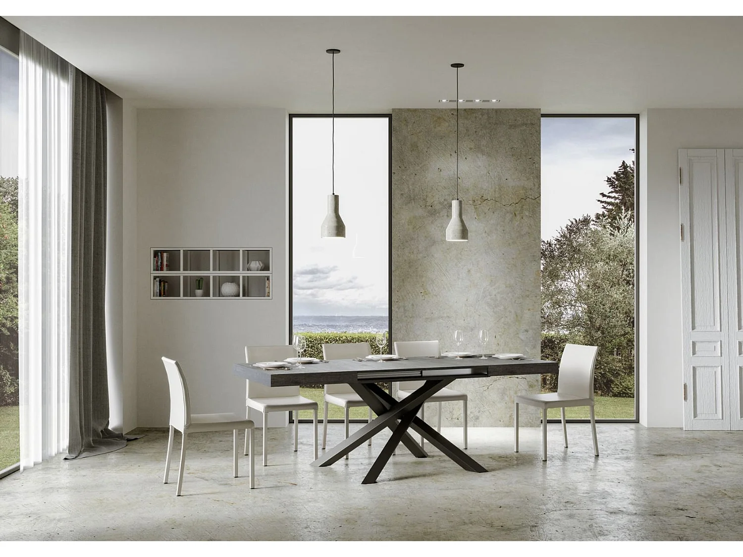 Table extensible 90x120/224 cm Volantis Gris Béton cadre Anthracite