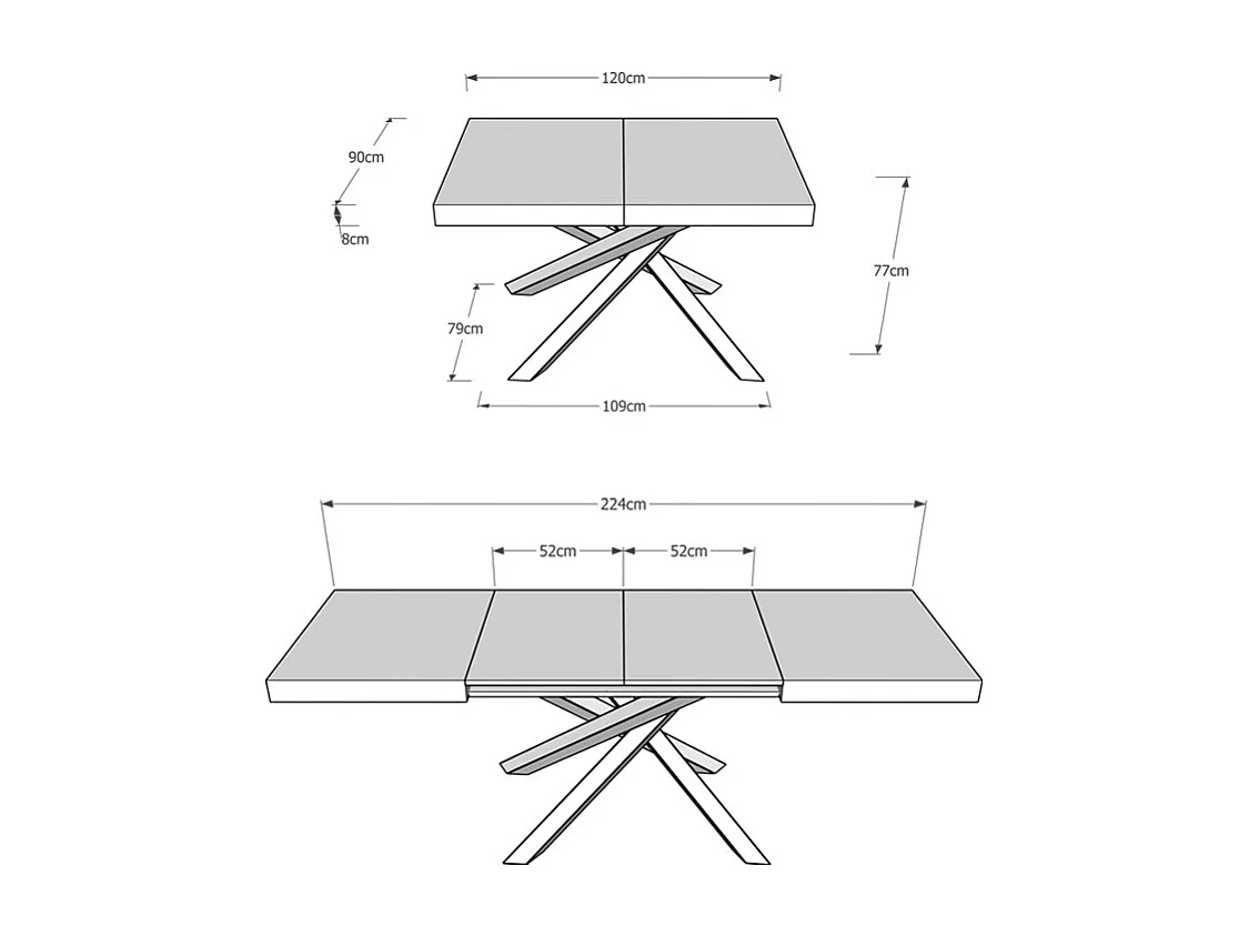 Table extensible 120/224x90 cm Volantis gris béton pieds anthracite