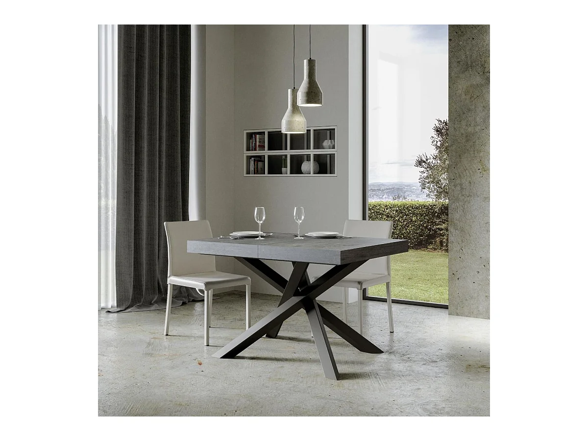 Table extensible 90x140/244 cm Volantis Premium Gris Béton cadre Anthracite