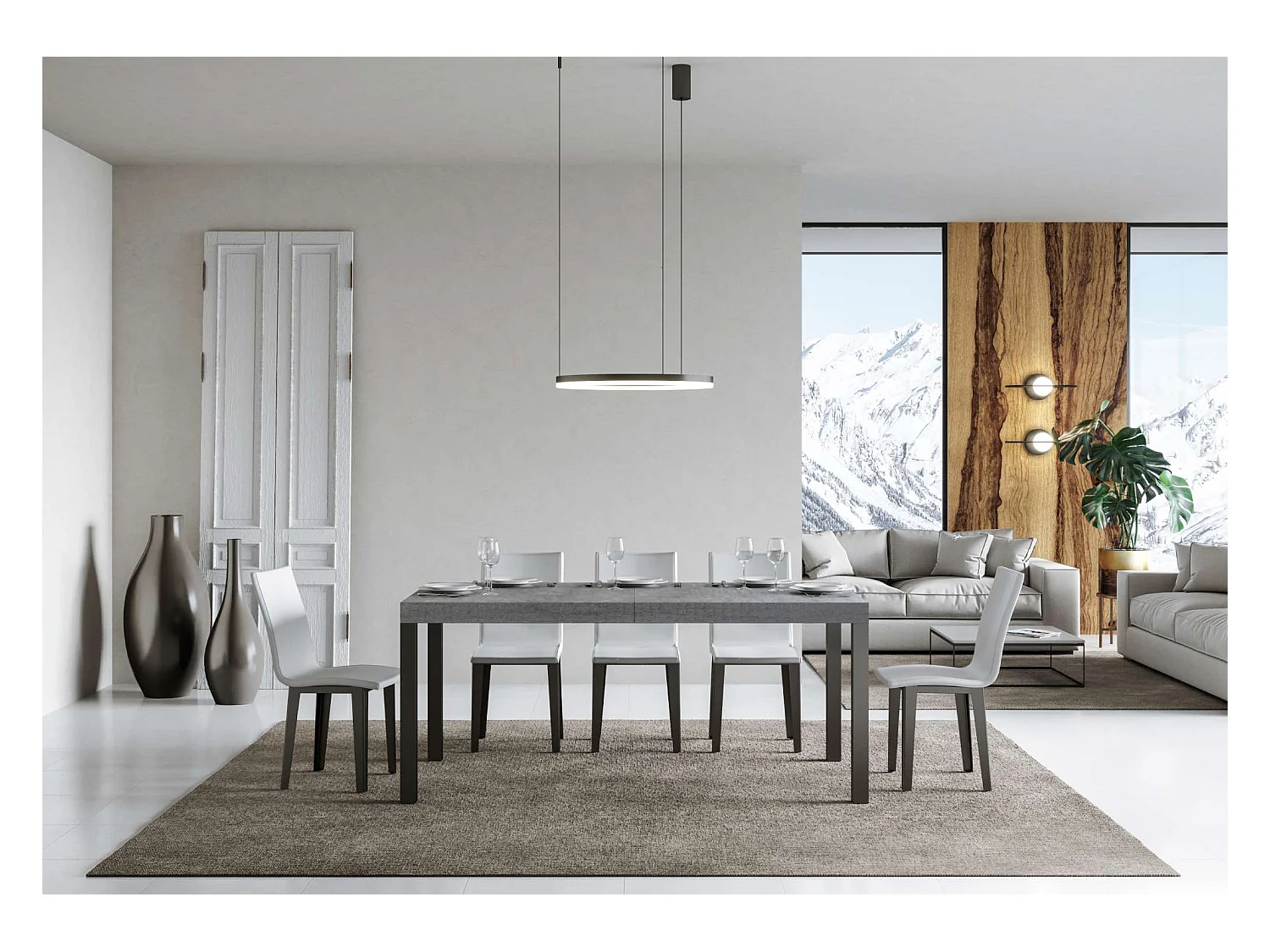 Table extensible 90x160/264 cm Everyday Premium Gris Béton cadre Anthracite