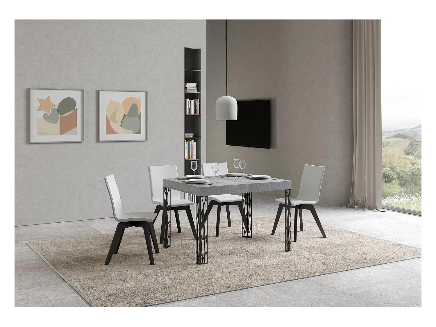 Uitschuifbare tafel 70x110/194 cm Ghibli cement frame antraciet