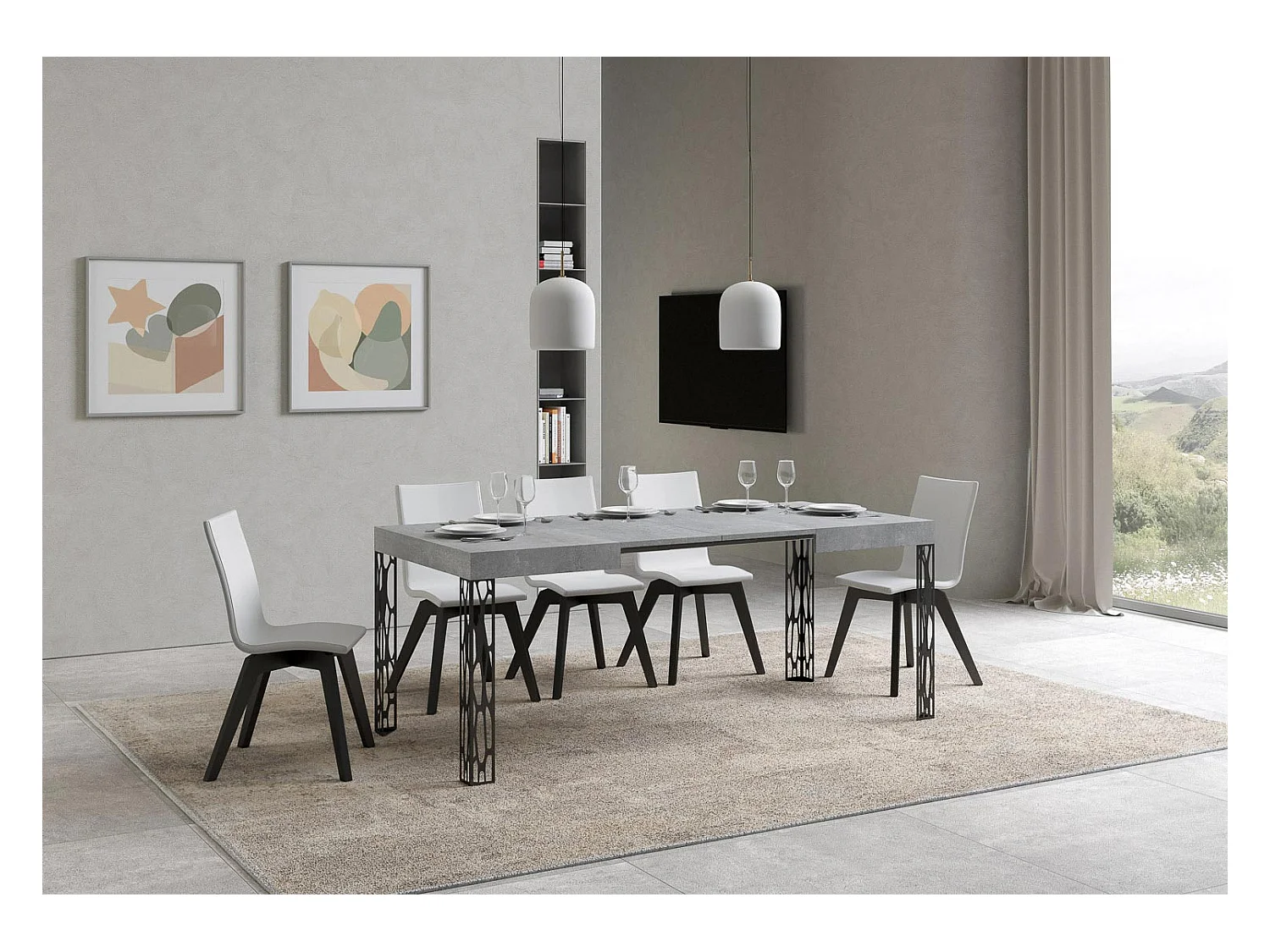 Table extensible 70x110/194 cm Ghibli Gris Béton cadre Anthracite